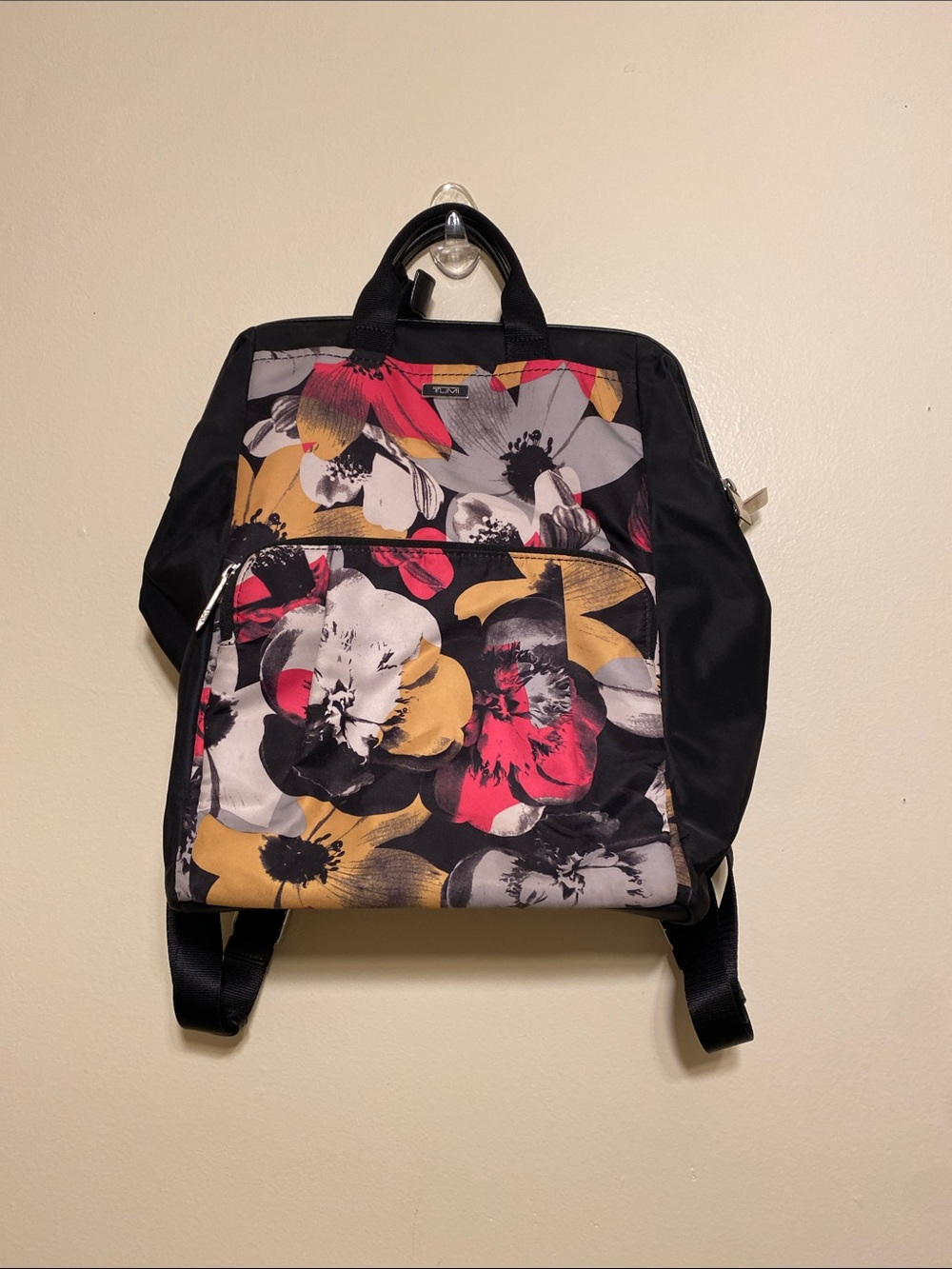 TUMI Floral Print Women’s Backpack Tote - Black, Red & Yellow